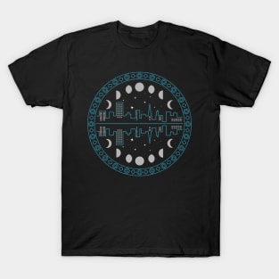 Moon Phases Stars and City T-Shirt